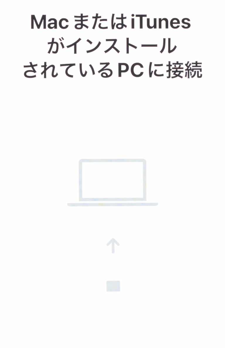 ④  画面に［MacまたはiTunesがインストールされているPCに接続］と表示されたら、iPhoneとMacを有線で接続しましょう。
