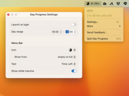 1日の残り時間をメニューバーで確認する！／Macアプリ「Day Progress」