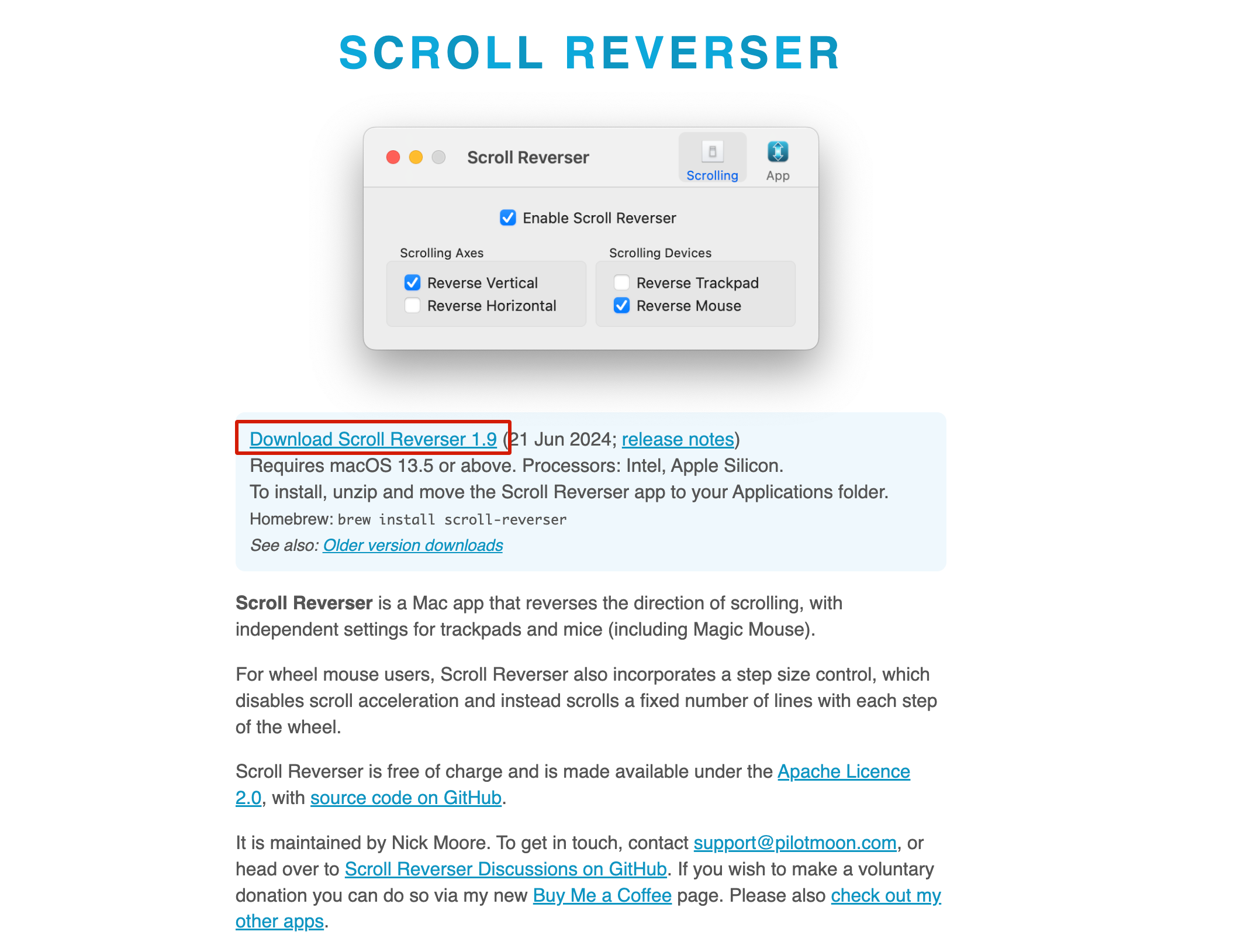 「Scroll Reverser」導入手順01