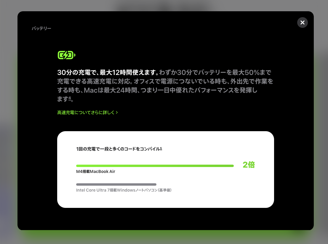 Macのバッテリ持続力